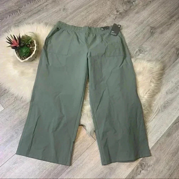 NWT Gap Fit Olive Green Wide Leg Elastic Waist Commuter Pants Vintage Palm L - Picture 10 of 10